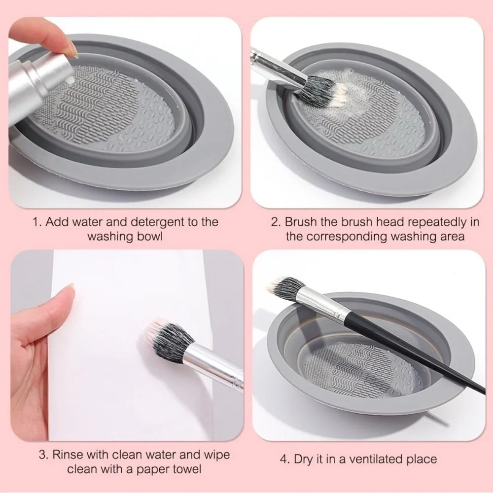 💞 New Gray Collapsible Makeup Brush & Sponge Cleaning Bowl